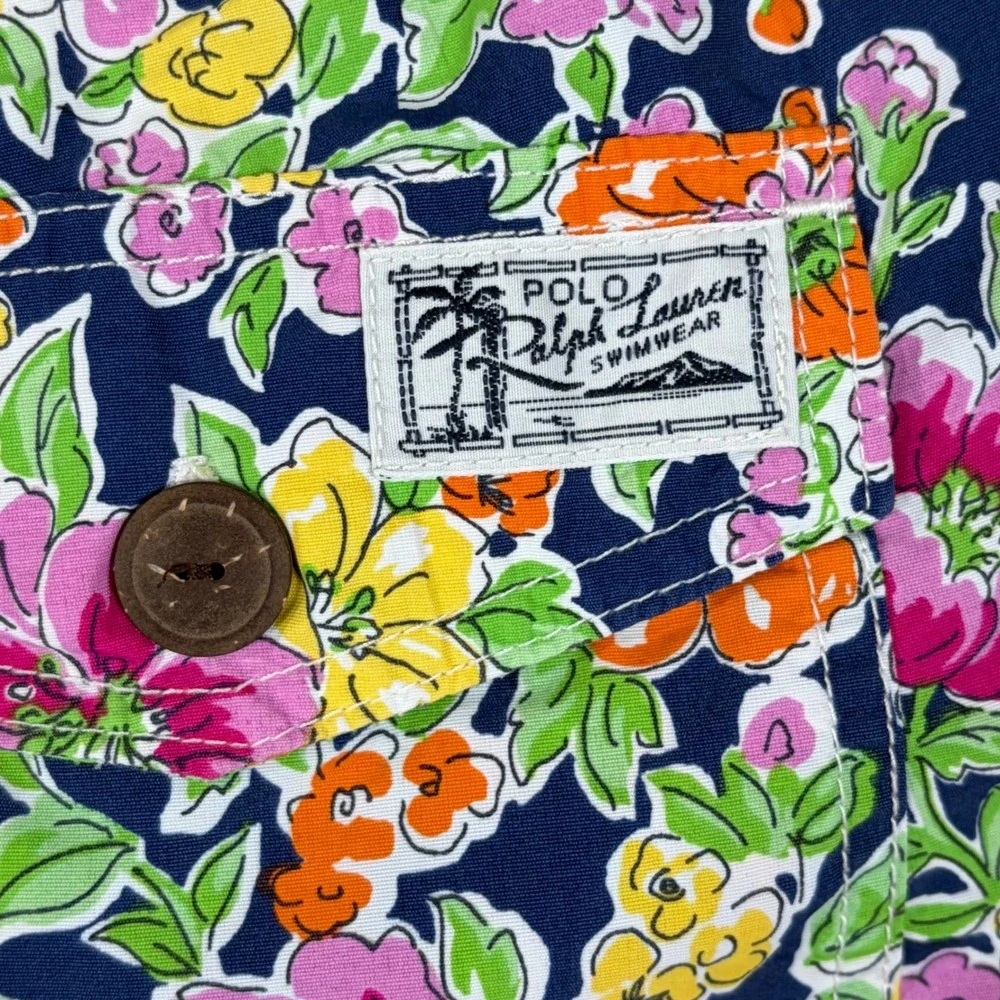 Polo Ralph Lauren Mens Floral Swim Trunks Navy Blue Orange Pink Medium 5